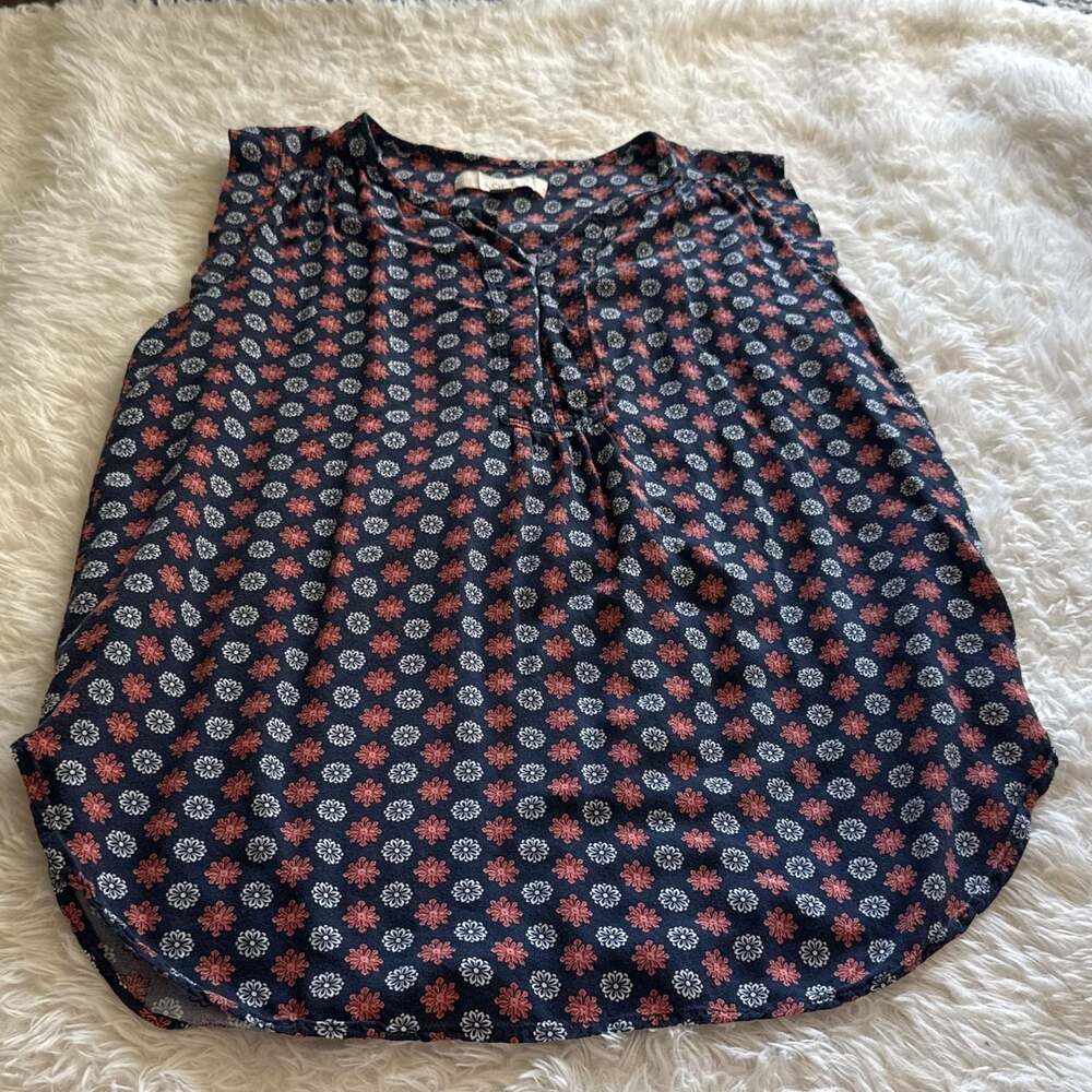 Loft Navy Floral Geometric Print Sleeveless Blouse